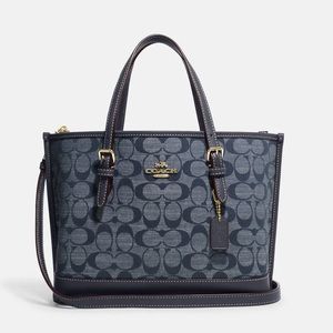 NWT Coach CH228 Mollie Tote 25 In Signature Chambray & Leather Denim